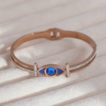 Evil Eye Gold-Plated Cuff Stainless Steel Bracelet – Anti-Tarnish Jewelry for Women & Girls (ROSE GOLD)
