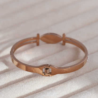 Evil Eye Gold-Plated Cuff Stainless Steel Bracelet – Anti-Tarnish Jewelry for Women & Girls (ROSE GOLD)