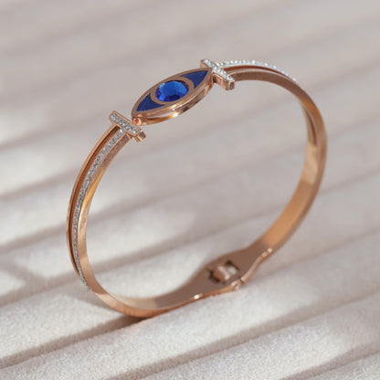 Evil Eye Gold-Plated Cuff Stainless Steel Bracelet – Anti-Tarnish Jewelry for Women & Girls (ROSE GOLD)