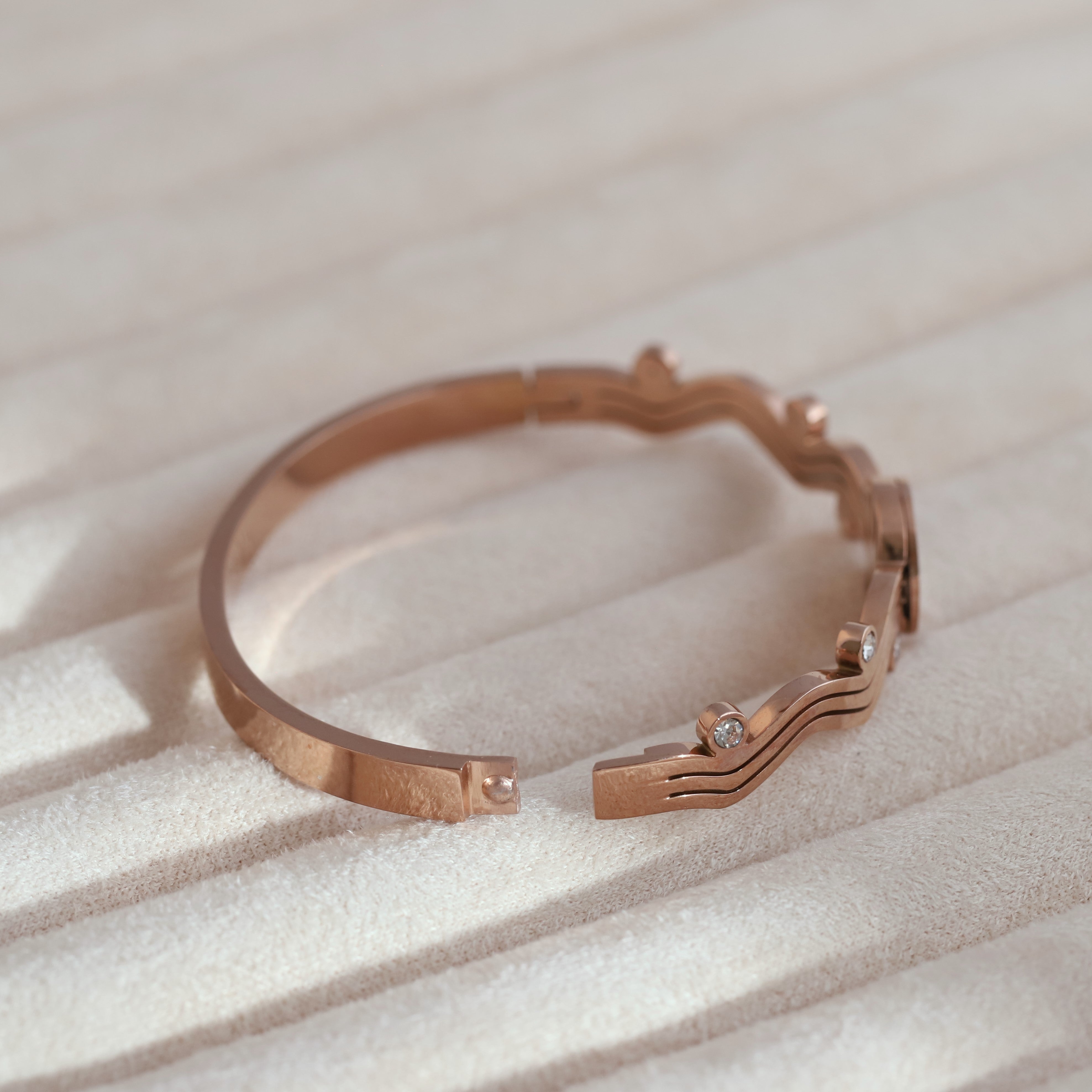 Gold-Plated Cuff Evil Eye Bracelet with American Diamonds – Anti-Tarnish & Skin-Friendly (ROSE GOLD)