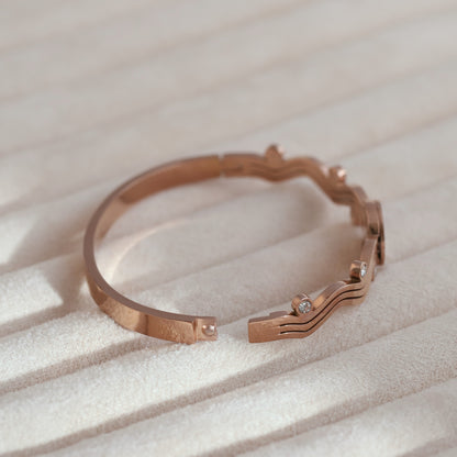 Gold-Plated Cuff Evil Eye Bracelet with American Diamonds – Anti-Tarnish & Skin-Friendly (ROSE GOLD)