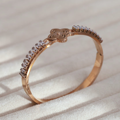 Gold-Plated Lock Bracelet with American Diamonds – Anti-Tarnish & Skin-Friendly (ROSE GOLD)