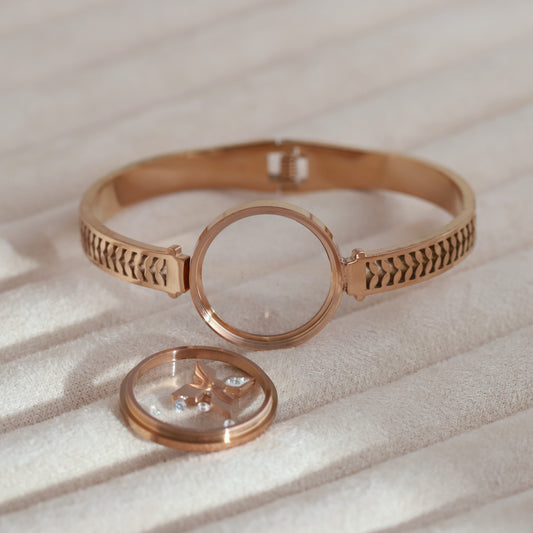 Gold-Plated Charm Locket for Women – Waterproof, Hypoallergenic, Glass (ROSE GOLD)