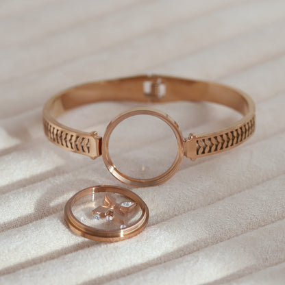 Gold-Plated Charm Locket for Women – Waterproof, Hypoallergenic, Glass (ROSE GOLD)