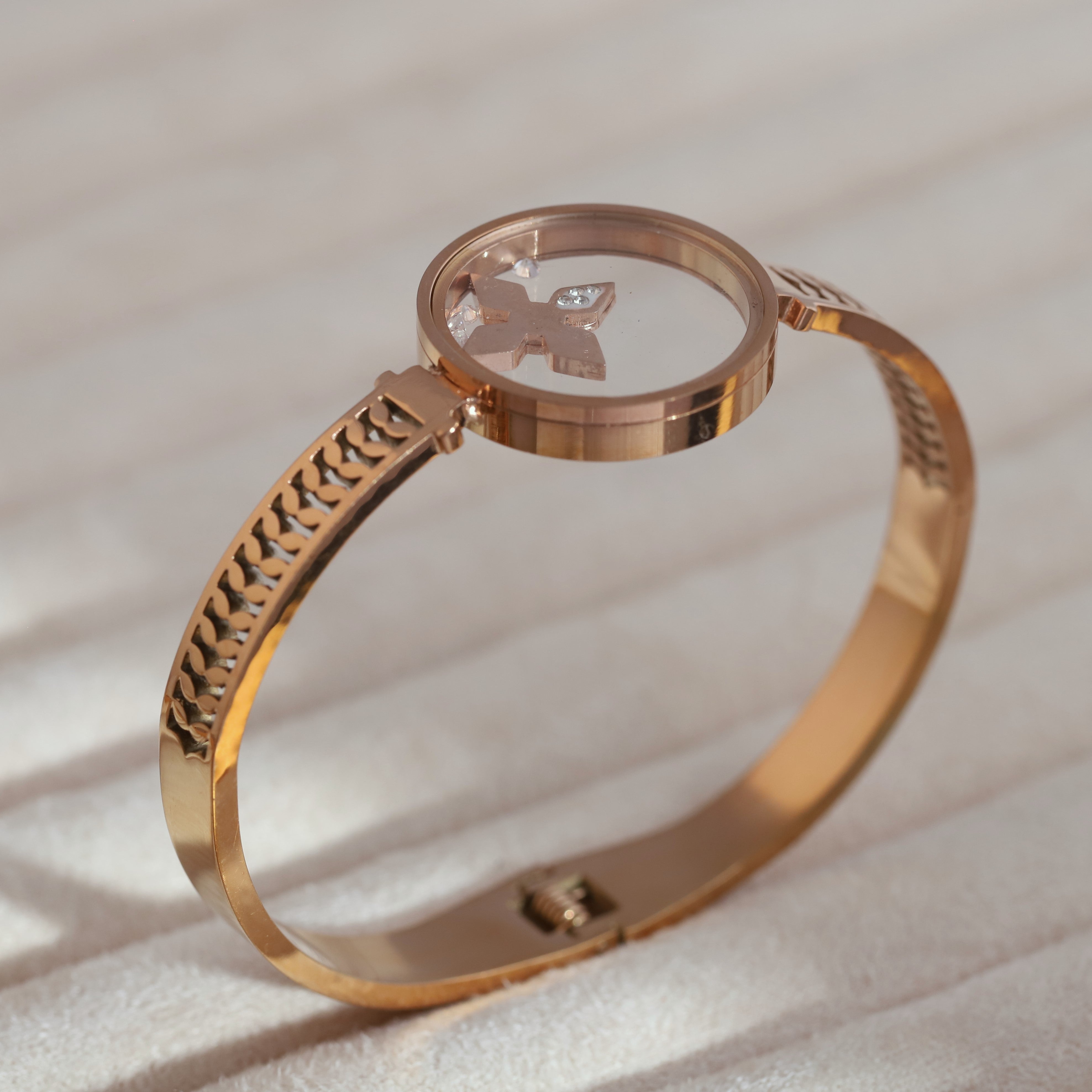 Gold-Plated Charm Locket for Women – Waterproof, Hypoallergenic, Glass (ROSE GOLD)