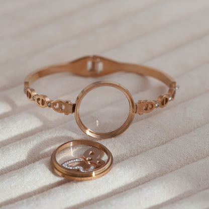 Gold-Plated Charm Locket for Women – Waterproof, Hypoallergenic, Glass (ROSE GOLD)