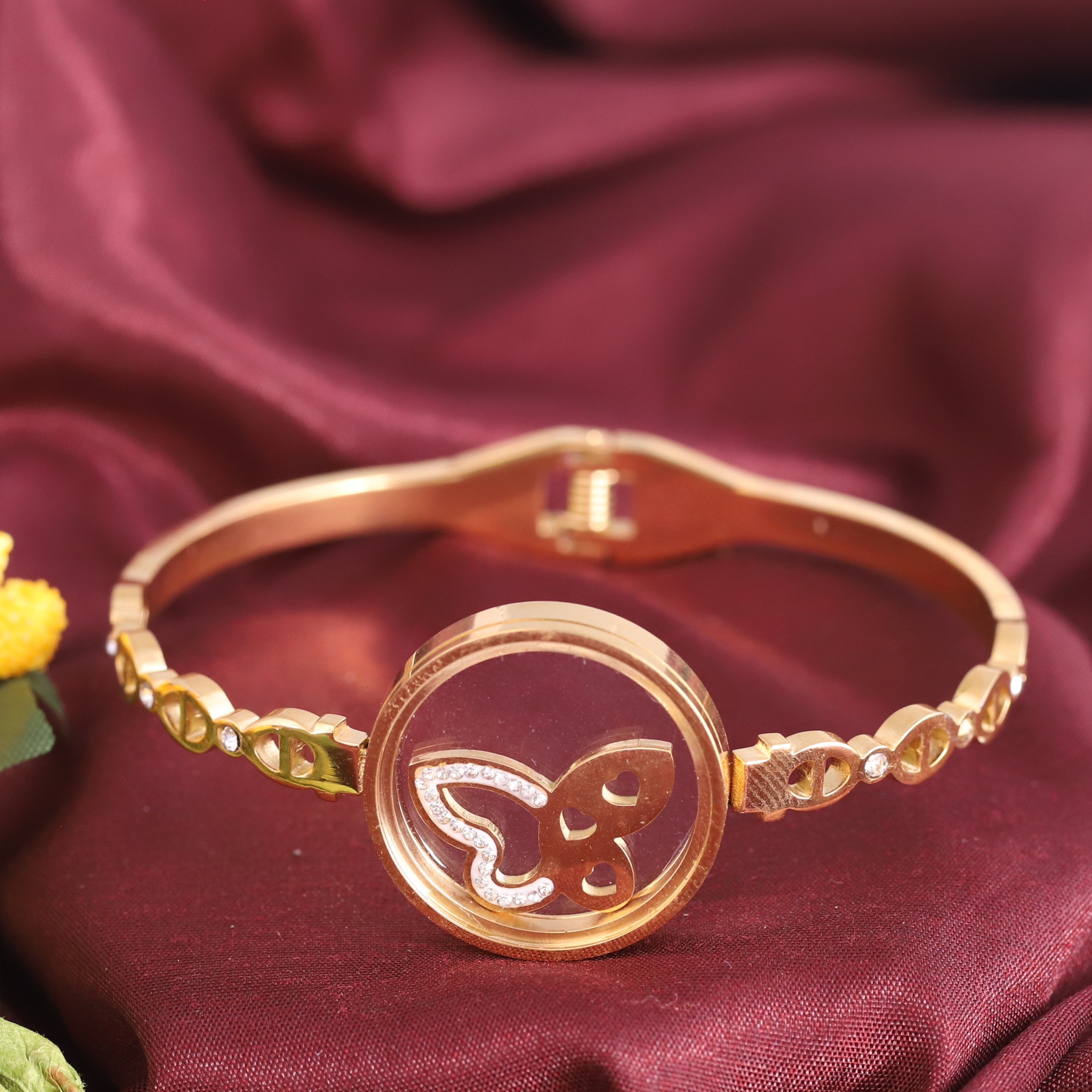 Gold-Plated Locket Bracelet with American Diamonds – Anti-Tarnish & Skin-Friendly (GOLD)