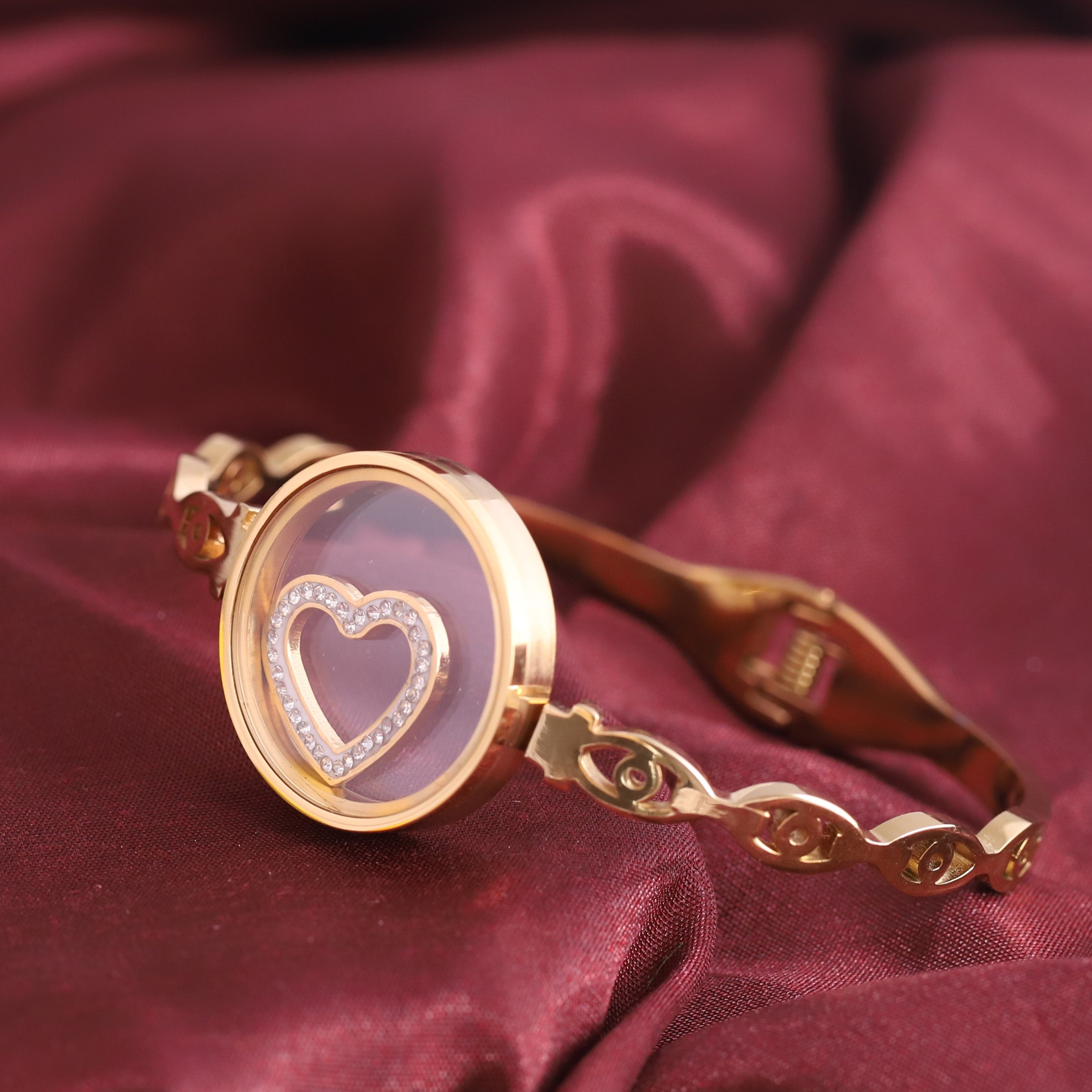 Gold-Plated Locket Bracelet with American Diamonds – Anti-Tarnish & Skin-Friendly (GOLD)