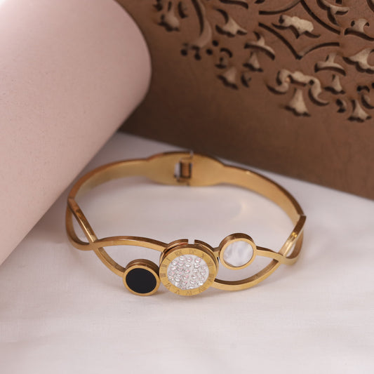 Gold-Plated Cuff Bracelet with American Diamonds – Anti-Tarnish & Skin-Friendly (GOLD)