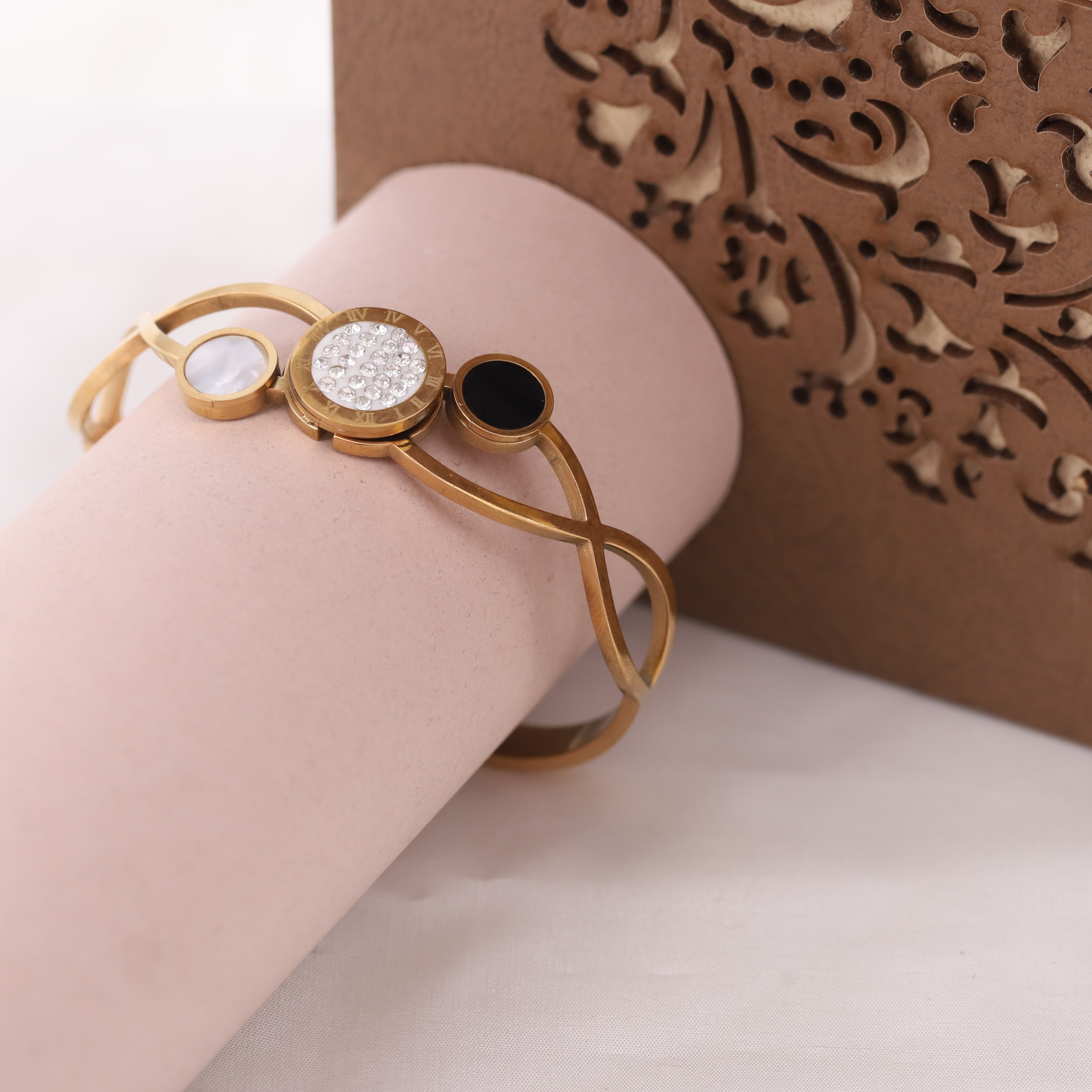 Gold-Plated Cuff Bracelet with American Diamonds – Anti-Tarnish & Skin-Friendly (GOLD)