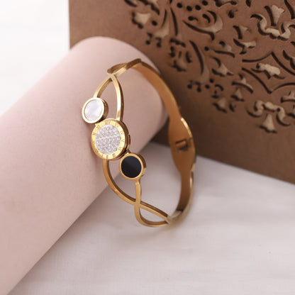 Gold-Plated Cuff Bracelet with American Diamonds – Anti-Tarnish & Skin-Friendly (GOLD)