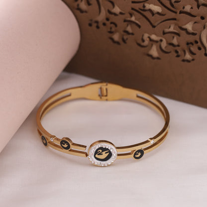 Swan Gold-Plated Cuff Bracelet with American Diamonds – Anti-Tarnish & Skin-Friendly (GOLD)