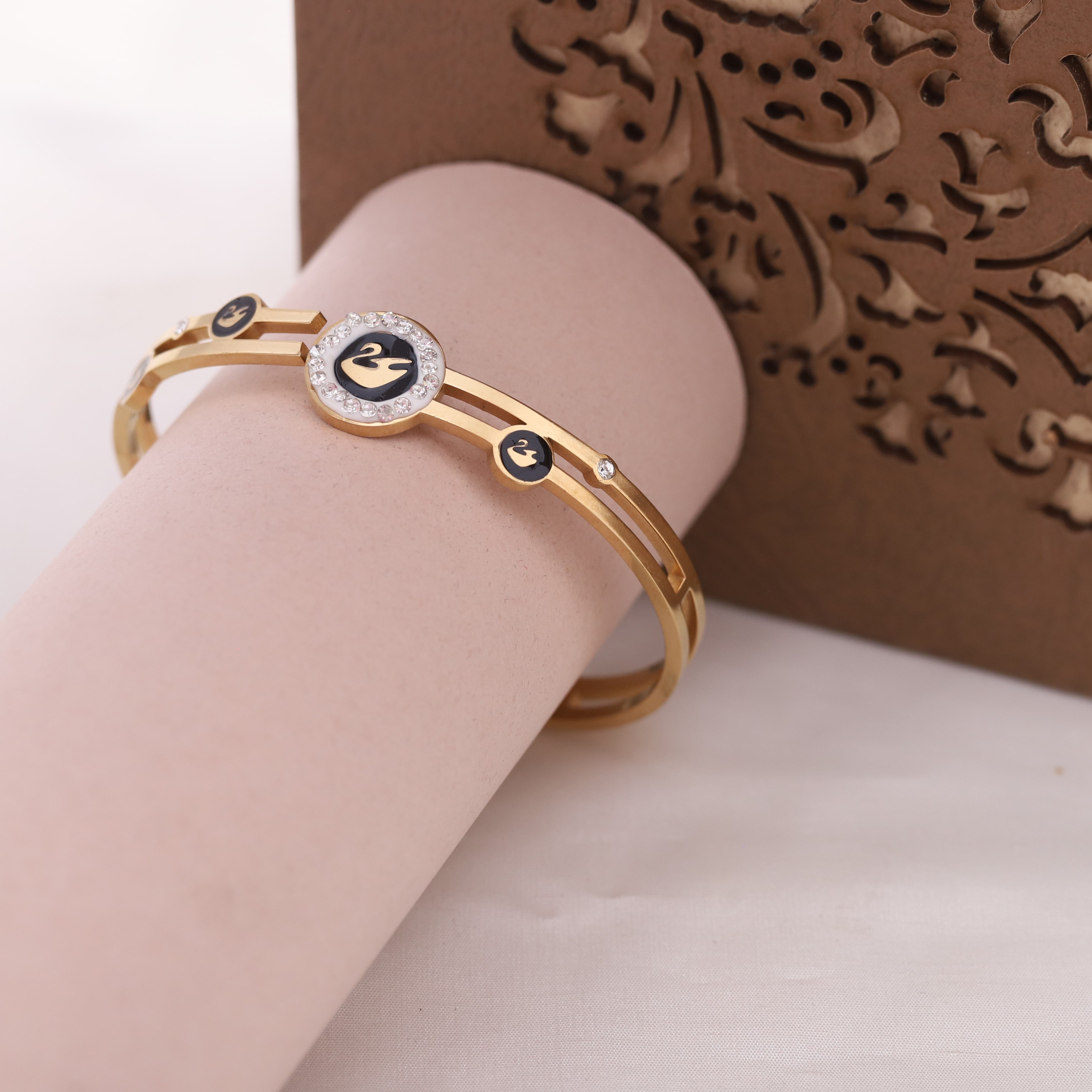 Swan Gold-Plated Cuff Bracelet with American Diamonds – Anti-Tarnish & Skin-Friendly (GOLD)