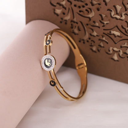 Swan Gold-Plated Cuff Bracelet with American Diamonds – Anti-Tarnish & Skin-Friendly (GOLD)