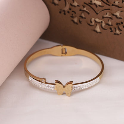 Butterfly Gold-Plated Stainless Steel Cuff Bracelet – Anti-Tarnish Jewelry for Women & Girls (GOLD)