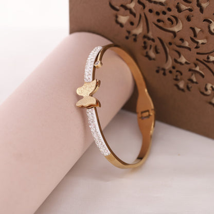 Butterfly Gold-Plated Stainless Steel Cuff Bracelet – Anti-Tarnish Jewelry for Women & Girls (GOLD)