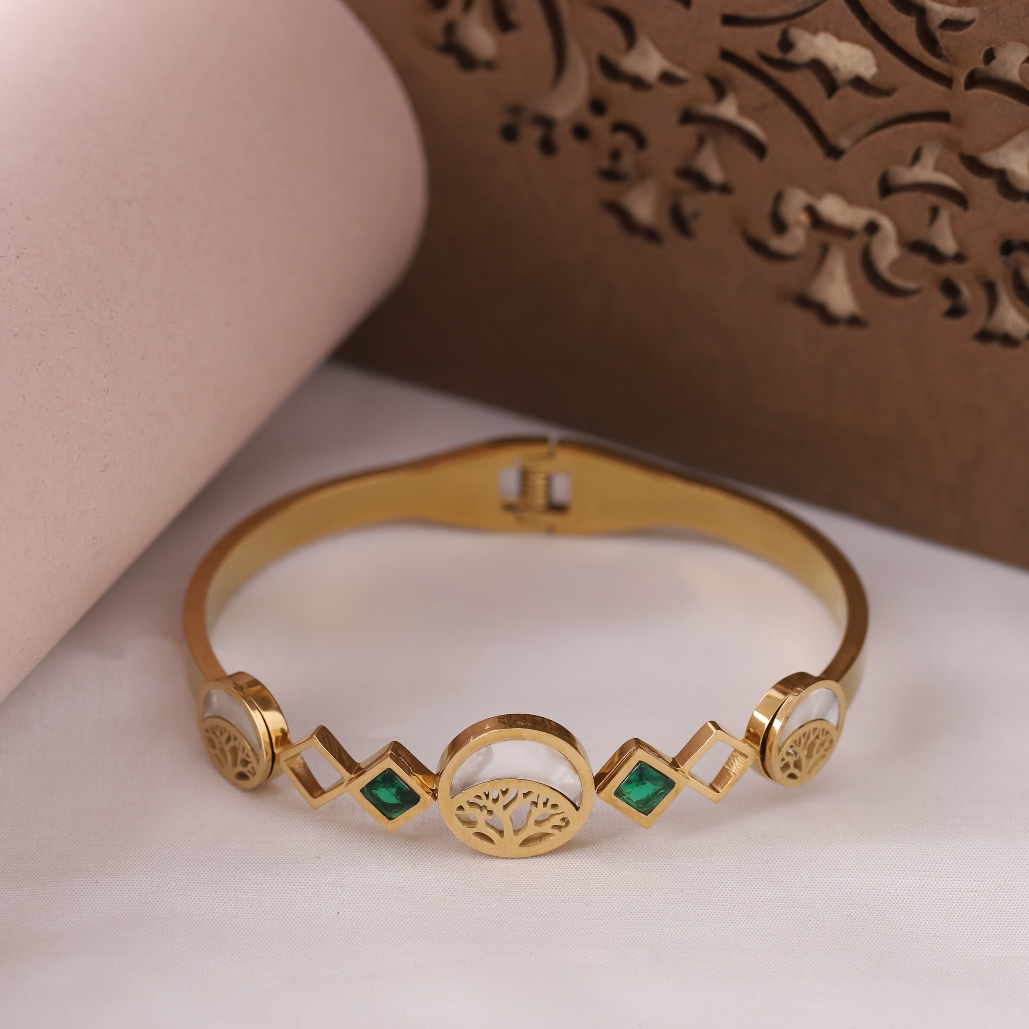 Life Tree Gold-Plated Stainless Steel Cuff Bracelet – Anti-Tarnish Jewelry for Women & Girls (GOLD)