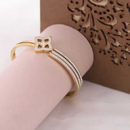 Flower Gold-Plated Cuff Bracelet with American Diamonds – Anti-Tarnish & Skin-Friendly (GOLD)