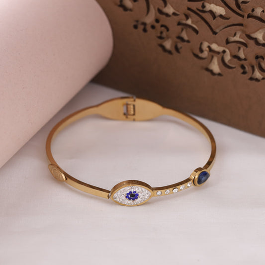 Evil Eye Gold-Plated Stainless Steel Cuff Bracelet – Anti-Tarnish Jewelry for Women & Girls (GOLD)