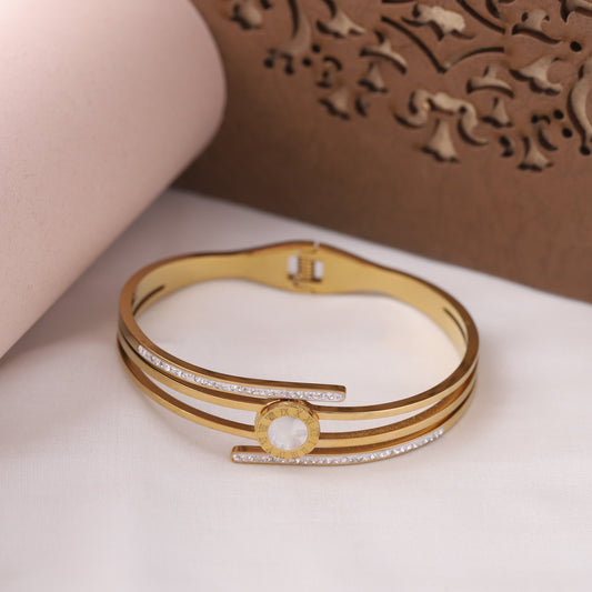 Gold-Plated Cuff Bracelet with American Diamonds – Anti-Tarnish & Skin-Friendly (GOLD)