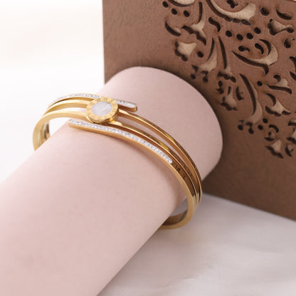 Gold-Plated Cuff Bracelet with American Diamonds – Anti-Tarnish & Skin-Friendly (GOLD)