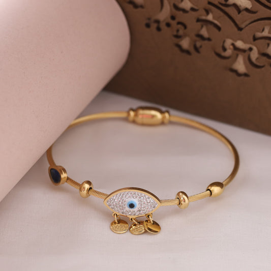 Evil Eye Gold-Plated Charm Bracelet for Women – Waterproof, Hypoallergenic, Magnetic Lock (GOLD)