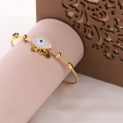 Evil Eye Gold-Plated Charm Bracelet for Women – Waterproof, Hypoallergenic, Magnetic Lock (GOLD)