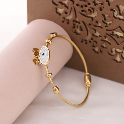 Evil Eye Gold-Plated Charm Bracelet for Women – Waterproof, Hypoallergenic, Magnetic Lock (GOLD)