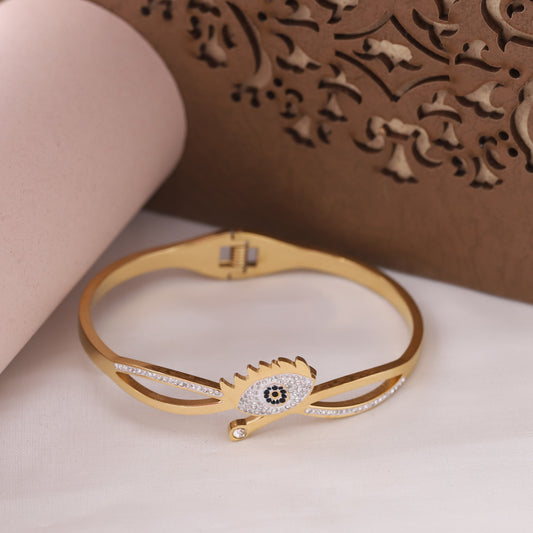 Evil Eye Gold-Plated Stainless Steel Cuff Bracelet – Anti-Tarnish Jewelry for Women & Girls (GOLD)