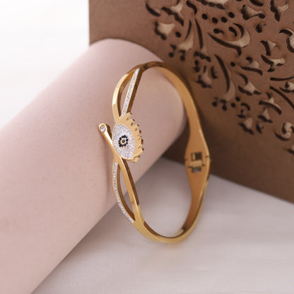 Evil Eye Gold-Plated Stainless Steel Cuff Bracelet – Anti-Tarnish Jewelry for Women & Girls (GOLD)