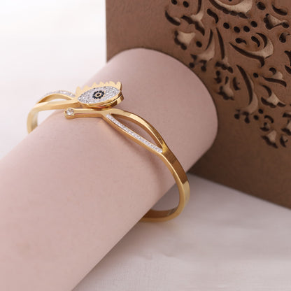 Evil Eye Gold-Plated Stainless Steel Cuff Bracelet – Anti-Tarnish Jewelry for Women & Girls (GOLD)
