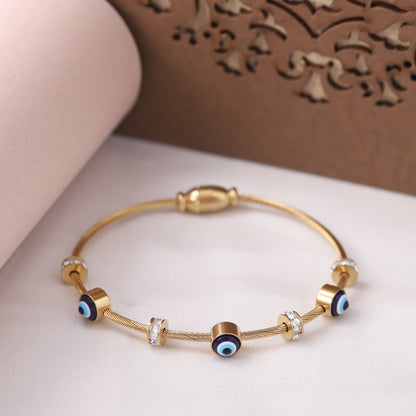 Gold-Plated Evil Eye Bracelet for Women – Waterproof, Hypoallergenic, Magnetic Lock (GOLD)