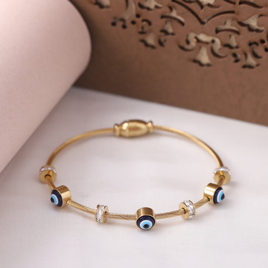 Gold-Plated Evil Eye Bracelet for Women – Waterproof, Hypoallergenic, Magnetic Lock (GOLD)