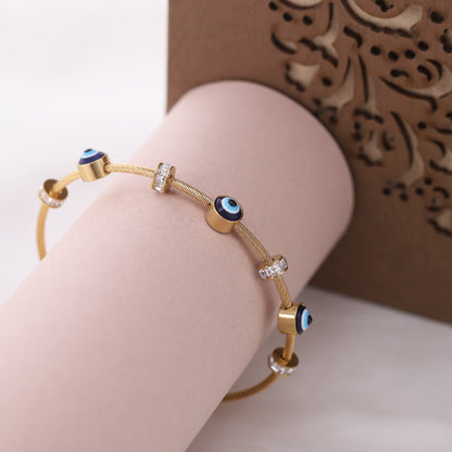 Gold-Plated Evil Eye Bracelet for Women – Waterproof, Hypoallergenic, Magnetic Lock (GOLD)