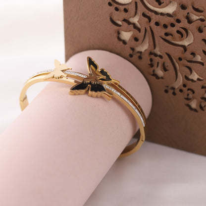 Butterfly Gold-Plated Stainless Steel Cuff Bracelet – Anti-Tarnish Jewelry for Women & Girls (GOLD)