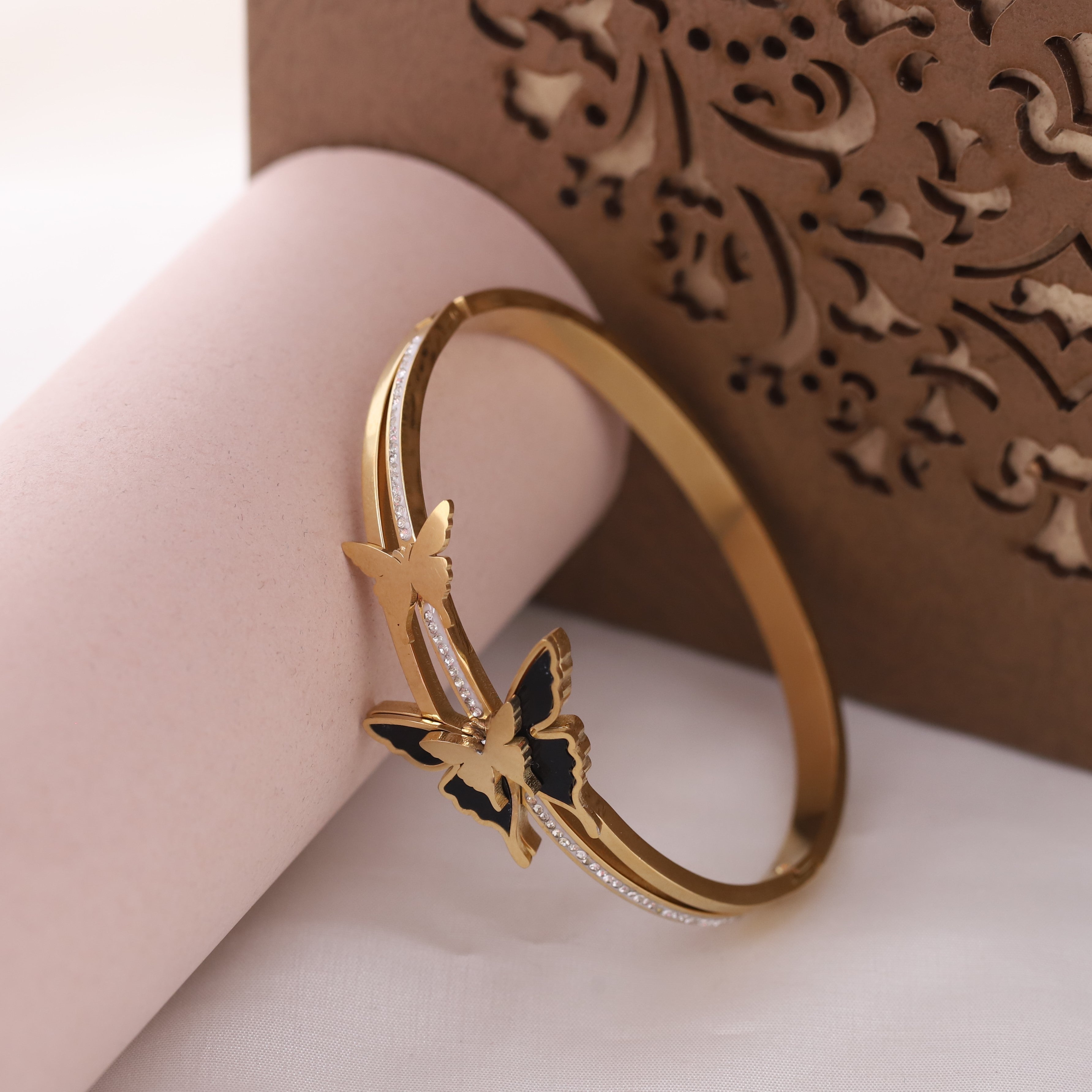 Butterfly Gold-Plated Stainless Steel Cuff Bracelet – Anti-Tarnish Jewelry for Women & Girls (GOLD)