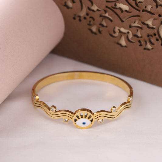 Evil Eye Gold-Plated Stainless Steel Cuff Bracelet – Anti-Tarnish Jewelry for Women & Girls (GOLD)