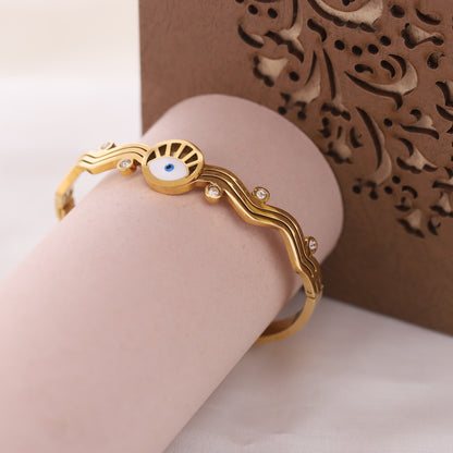 Evil Eye Gold-Plated Stainless Steel Cuff Bracelet – Anti-Tarnish Jewelry for Women & Girls (GOLD)