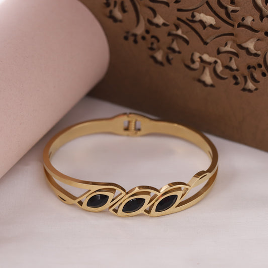 Leaf Stone Gold-Plated Stainless Steel Cuff Bracelet – Anti-Tarnish Jewelry for Women & Girls (GOLD)