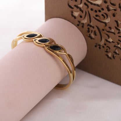 Leaf Stone Gold-Plated Stainless Steel Cuff Bracelet – Anti-Tarnish Jewelry for Women & Girls (GOLD)