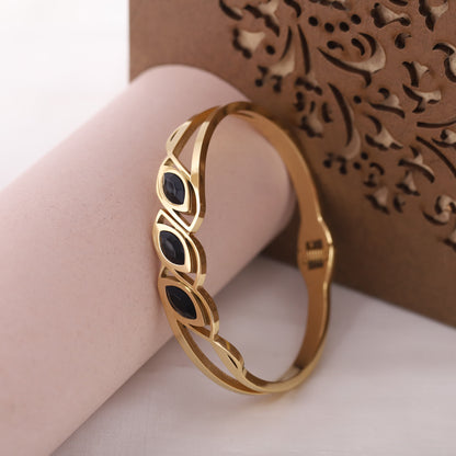 Leaf Stone Gold-Plated Stainless Steel Cuff Bracelet – Anti-Tarnish Jewelry for Women & Girls (GOLD)
