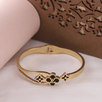 LV Gold-Plated Stainless Steel Cuff Bracelet – Anti-Tarnish Jewelry for Women & Girls (GOLD)
