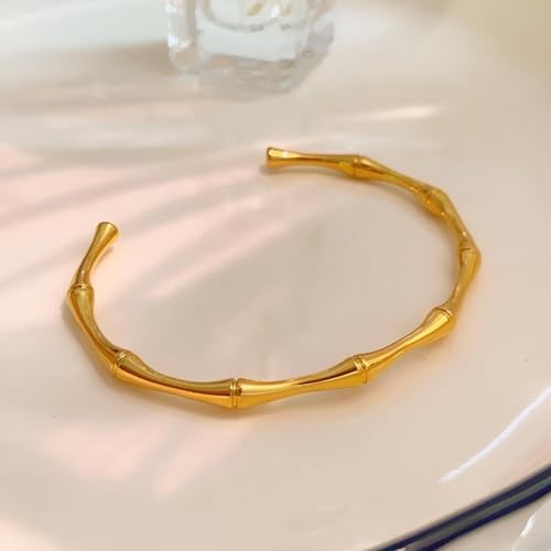 Gold-Plated Bamboo Stainless Steel Bracelet – Openable, Unisex & Skin-Friendly (GOLD)
