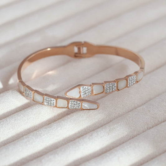 Gold-Plated Cuff Bracelet with American Diamonds – Anti-Tarnish & Skin-Friendly (ROSE GOLD)