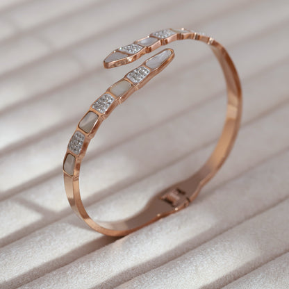 Gold-Plated Cuff Bracelet with American Diamonds – Anti-Tarnish & Skin-Friendly (ROSE GOLD)