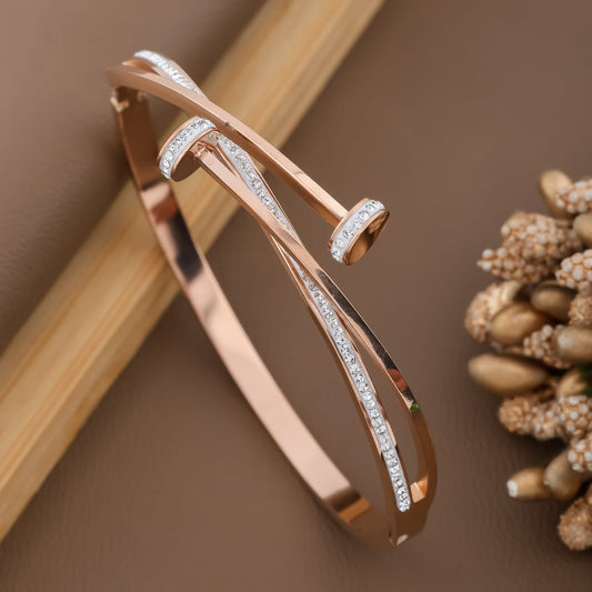 Studded Nail Gold-Plated Stainless Steel Cuff Bracelet – Anti-Tarnish Jewelry for Women & Girls (ROSE GOLD)