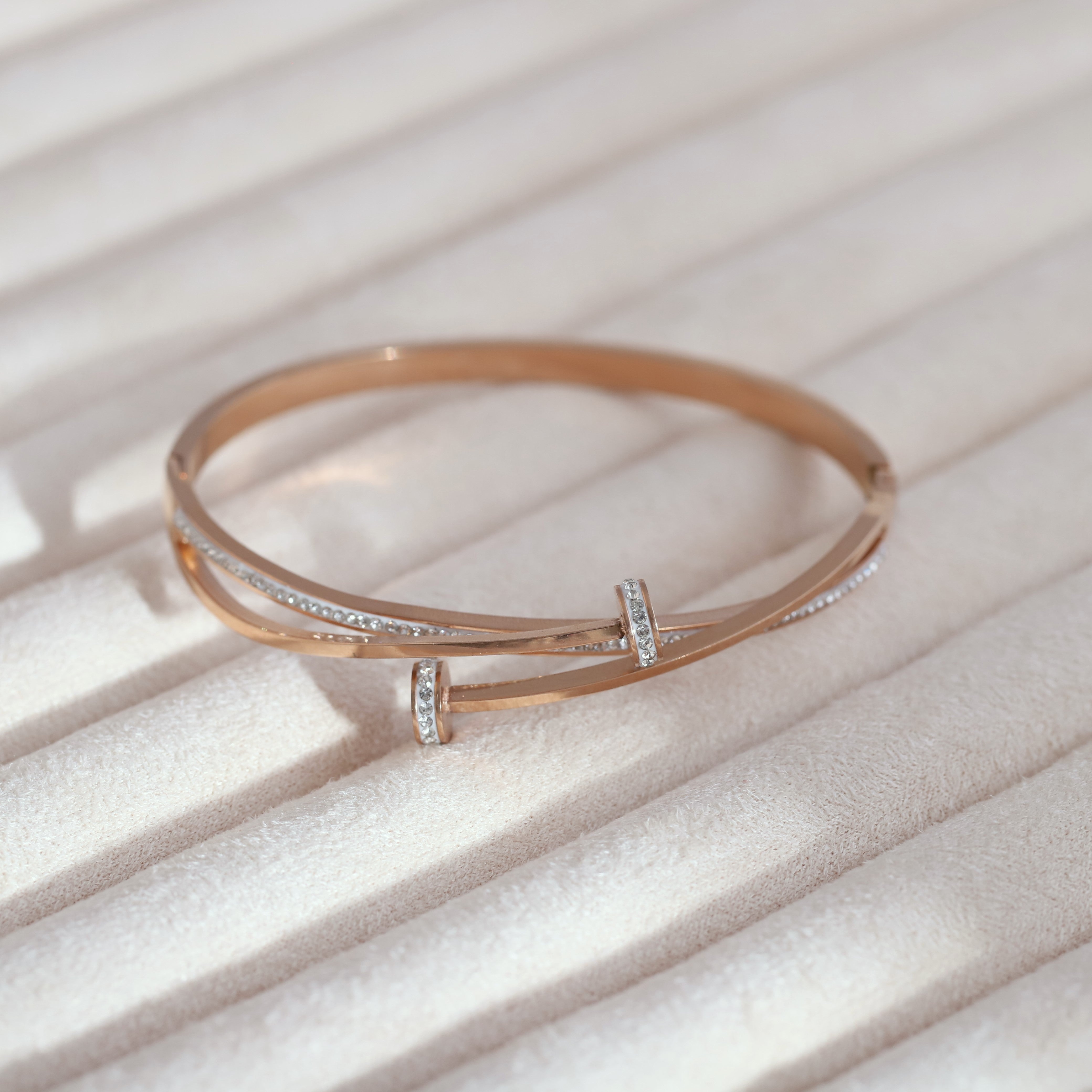 Studded Nail Gold-Plated Stainless Steel Cuff Bracelet – Anti-Tarnish Jewelry for Women & Girls (ROSE GOLD)