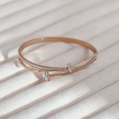 Studded Nail Gold-Plated Stainless Steel Cuff Bracelet – Anti-Tarnish Jewelry for Women & Girls (ROSE GOLD)