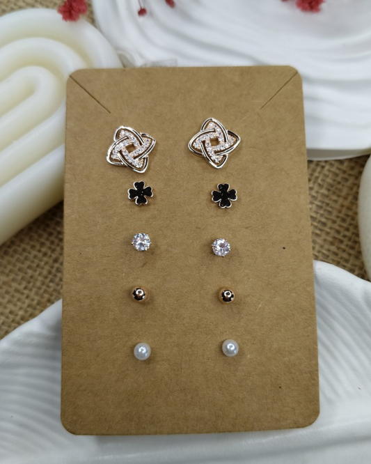 Trendy Charm Earrings Combo – Set of 5, Gold Plated, Anti-Tarnish, Waterproof, Everyday Minimalist Jewelry (ROSE GOLD)