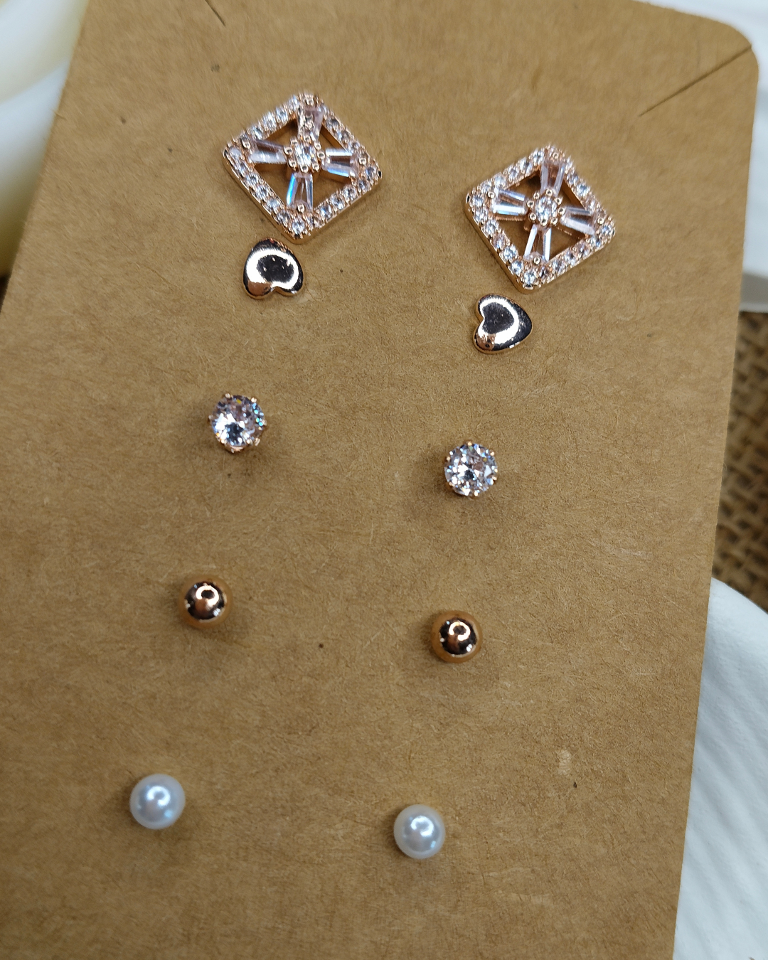 Trendy Charm Earrings Combo – Set of 5, Gold Plated, Anti-Tarnish, Waterproof, Everyday Minimalist Jewelry (ROSE GOLD)